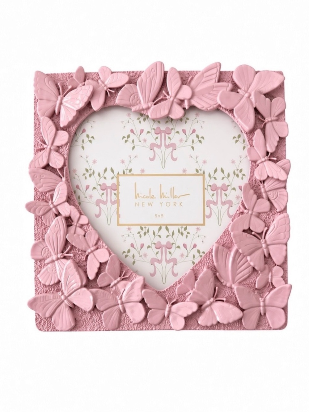 Nicole Miller 3D Pink Butterfly Heart Picture Frame 5x5 NWT